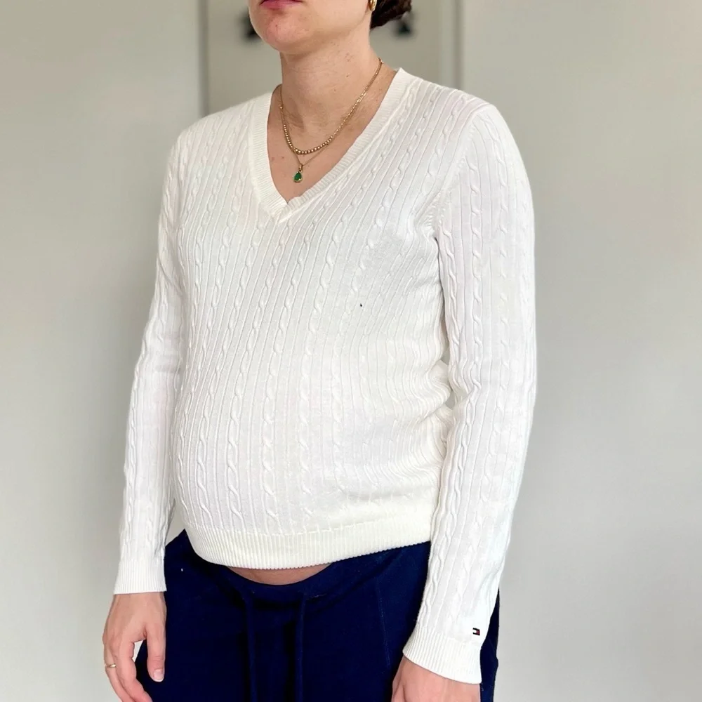 Vintage Y2K Tommy Hilfiger Cable Knit V-Neck Sweater - Prep Coastal Old Money - Picture 2 of 12